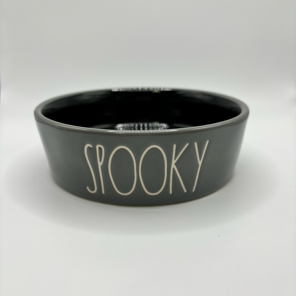 NEW Rae Dunn Grey Black SPOOKY Halloween Small Ceramic Pet Food Bowl